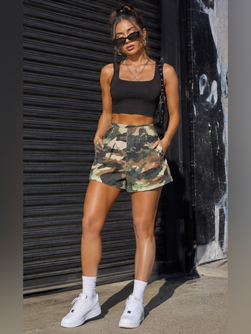 Streetwear baddie grunge punk Camo Print High-Waist Shorts
